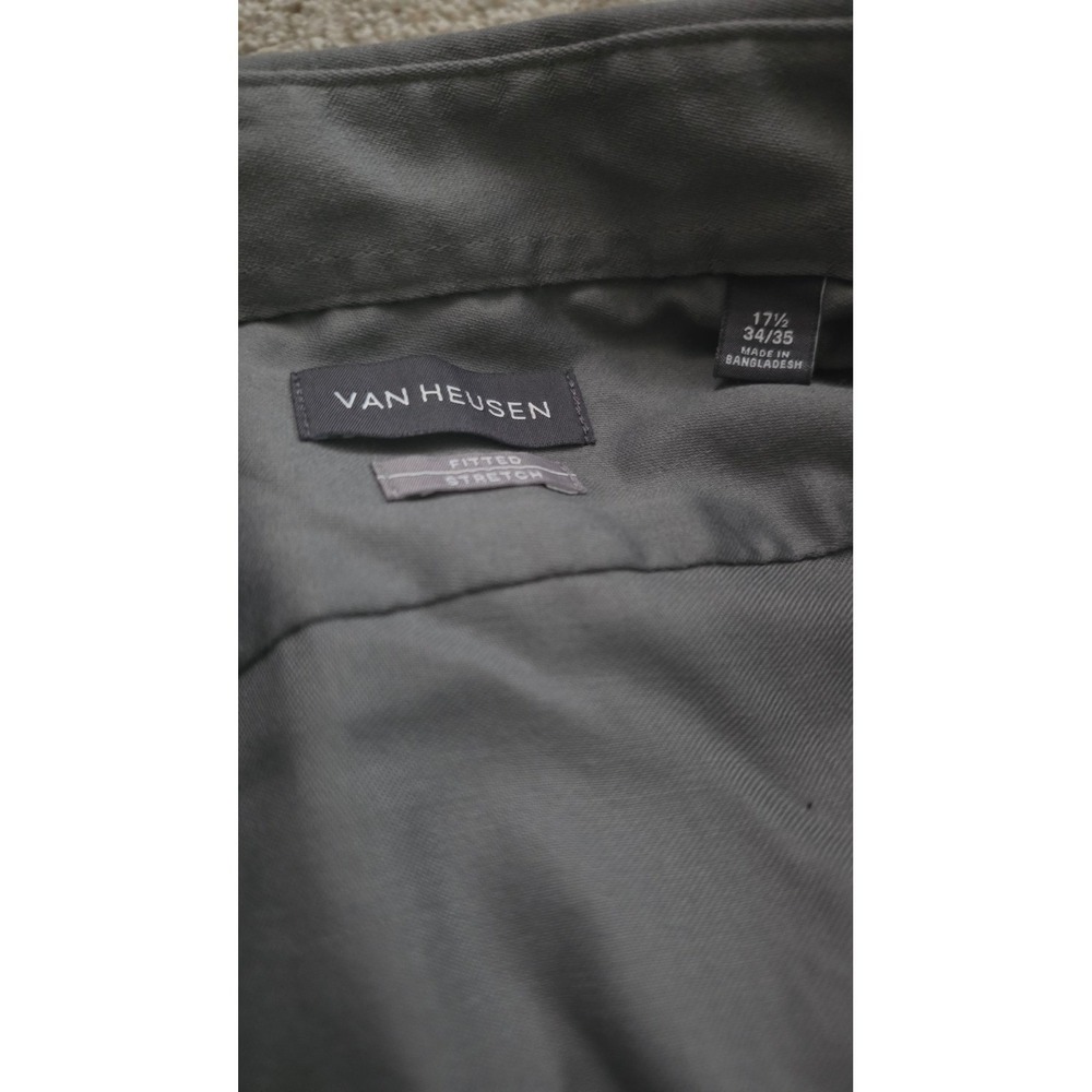Van Heusen Mens Fitted Stretch Dress Shirt Gray Long Sleeve 17.5 34/35